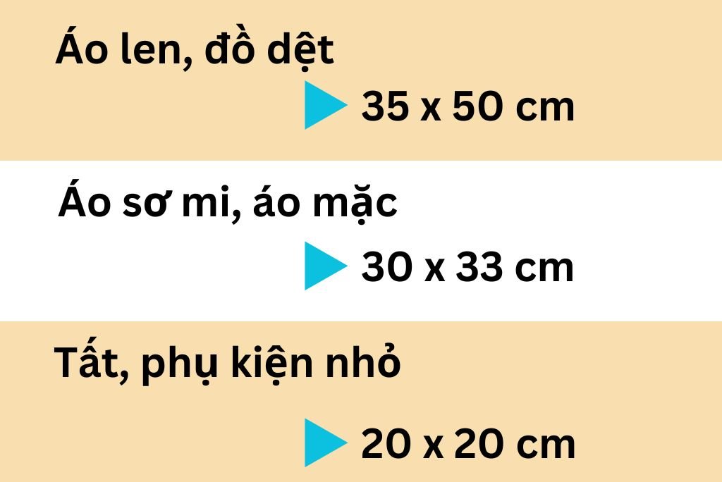 Tham khảo kích cỡ lưới giặt với một số loại đồ